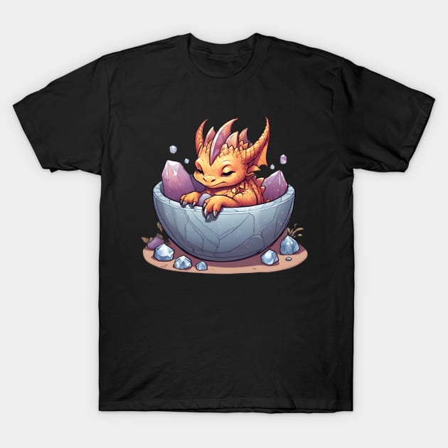 sleeping baby dragon in the bowl full crystal T-Shirt by dodolanlaku